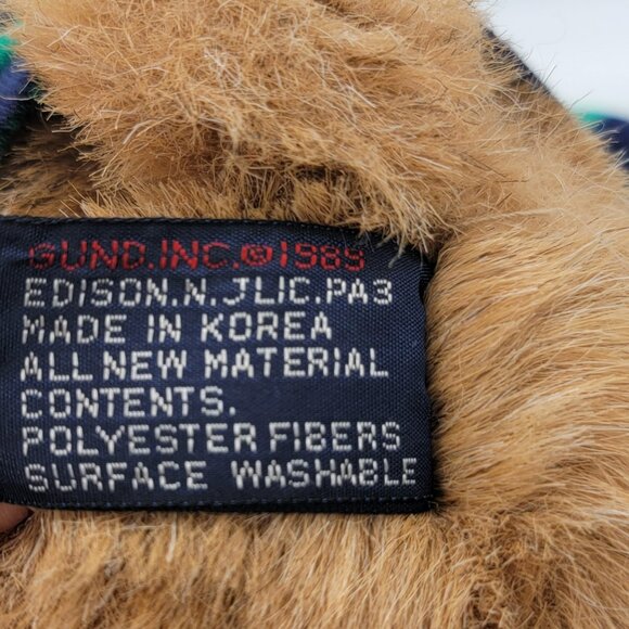 Vintage Gund Lands' End Brown Teddy Bear Plush Green Blue Rugby Shirt Korea 12" - Picture 7 of 7